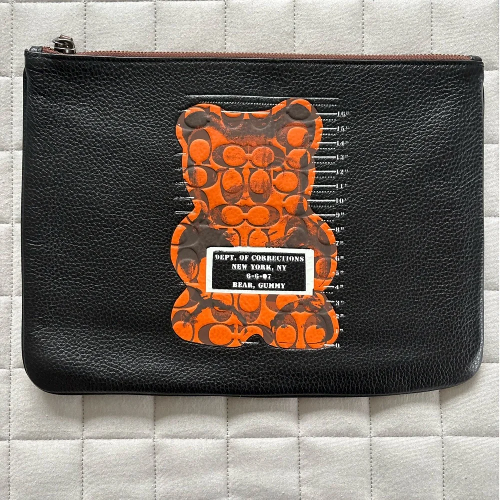 Coach Gummy Bear Leather Wristlet/Tablet Case - Black and Orange